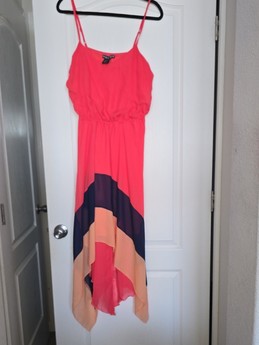 paper doll Coral and Navy Colorblock High-Low Maxi Dress